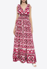 Dolce 
Gabbana Majolica Print V-neck Maxi Dress Pink F6ADOT HH5AP-HE3TN