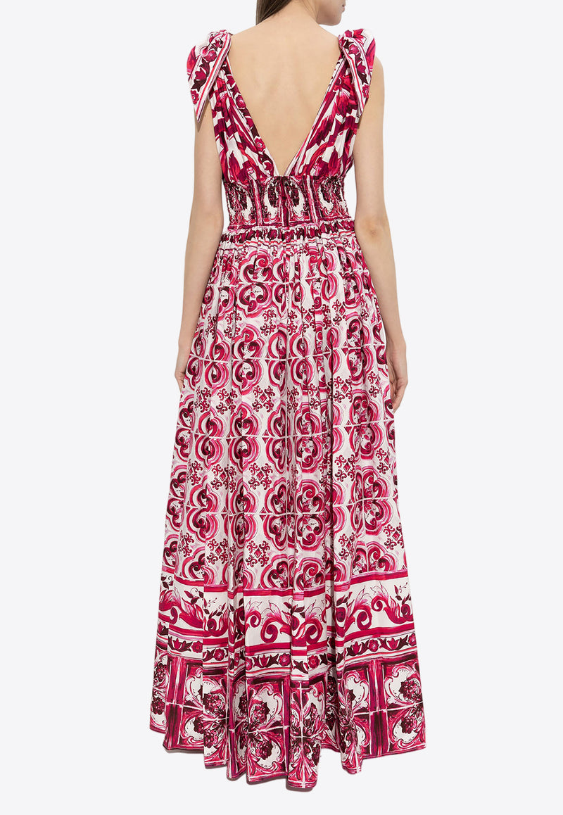 Dolce 
Gabbana Majolica Print V-neck Maxi Dress Pink F6ADOT HH5AP-HE3TN