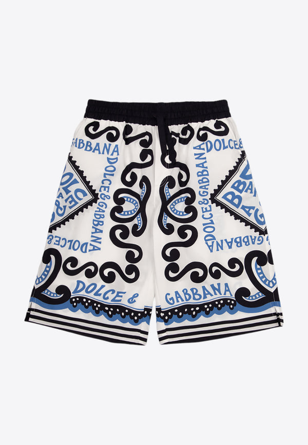 Dolce 
Gabbana Kids Boys Marina Print Drawstring Shorts White L43Q28 G7L0J-HC4XR