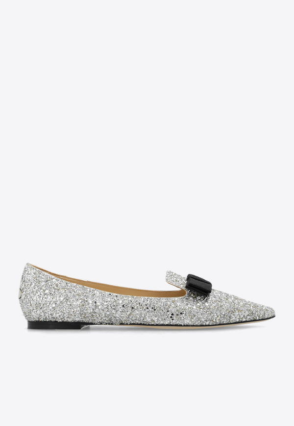 Jimmy Choo Gala Glitter Pointed Toe Flats Silver GALA CGF-CHAMPAGNE