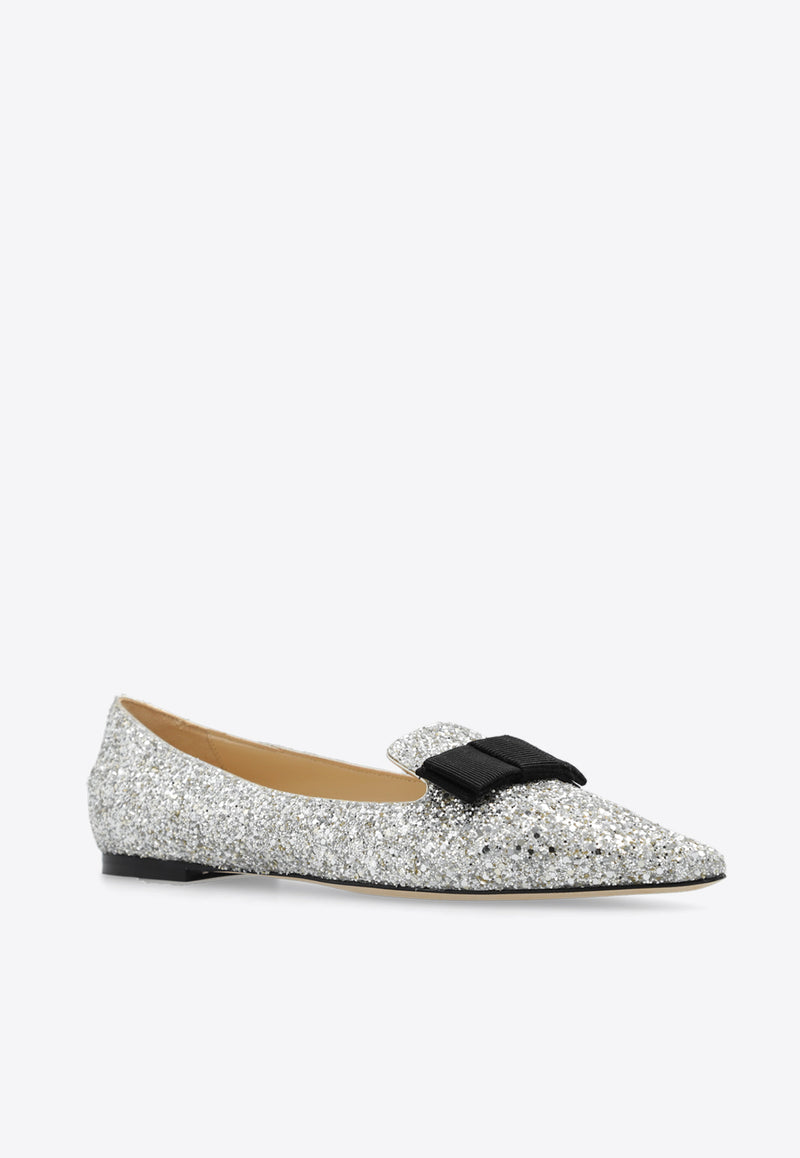 Jimmy Choo Gala Glitter Pointed Toe Flats Silver GALA CGF-CHAMPAGNE