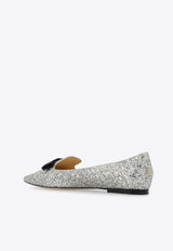 Jimmy Choo Gala Glitter Pointed Toe Flats Silver GALA CGF-CHAMPAGNE