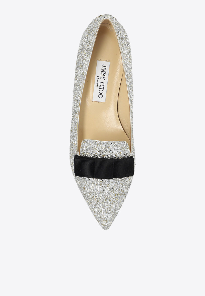 Jimmy Choo Gala Glitter Pointed Toe Flats Silver GALA CGF-CHAMPAGNE