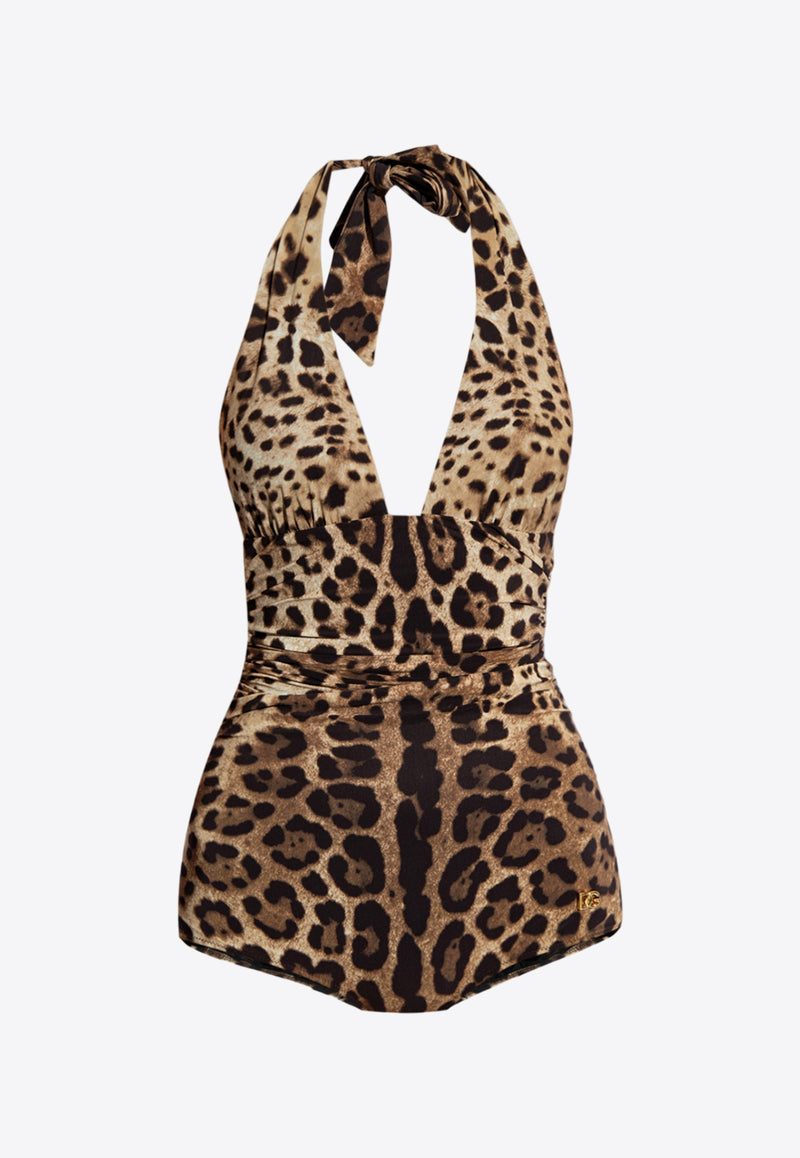 Dolce 
Gabbana Leopard Print Halterneck One-Piece Swimsuit Brown O9A06J ONO11-HY13M