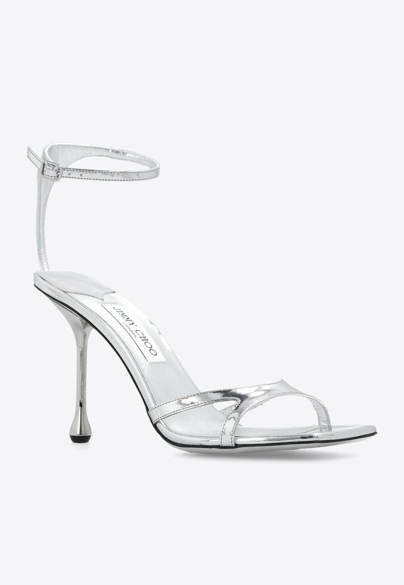 Jimmy Choo Ixia 95 Metallic Leather Sandals Silver IXIA SANDAL 95 QUI-SILVER