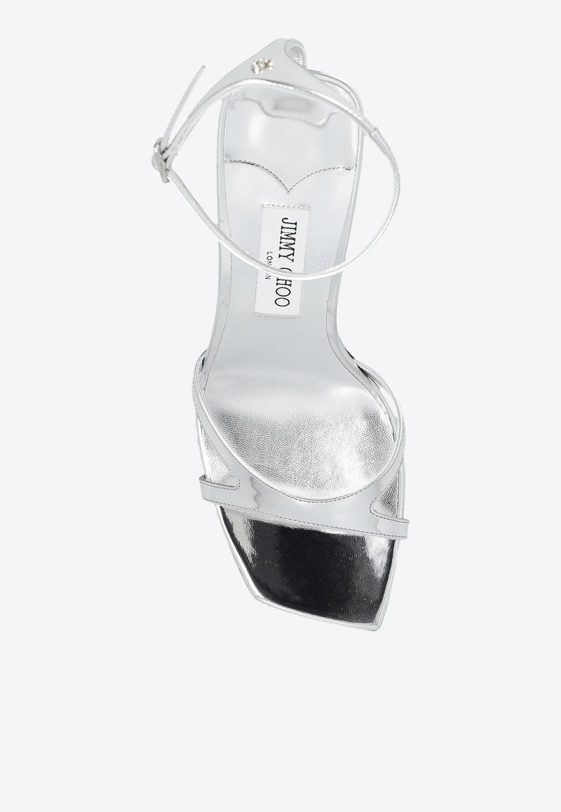 Jimmy Choo Ixia 95 Metallic Leather Sandals Silver IXIA SANDAL 95 QUI-SILVER