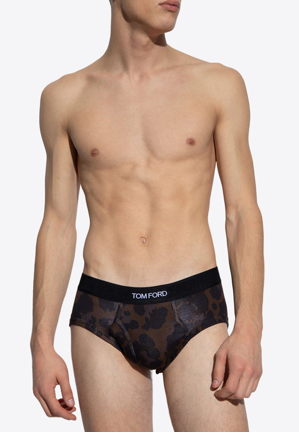 Tom Ford Leopard Print Stretch Briefs Brown T4LC11110 0-208