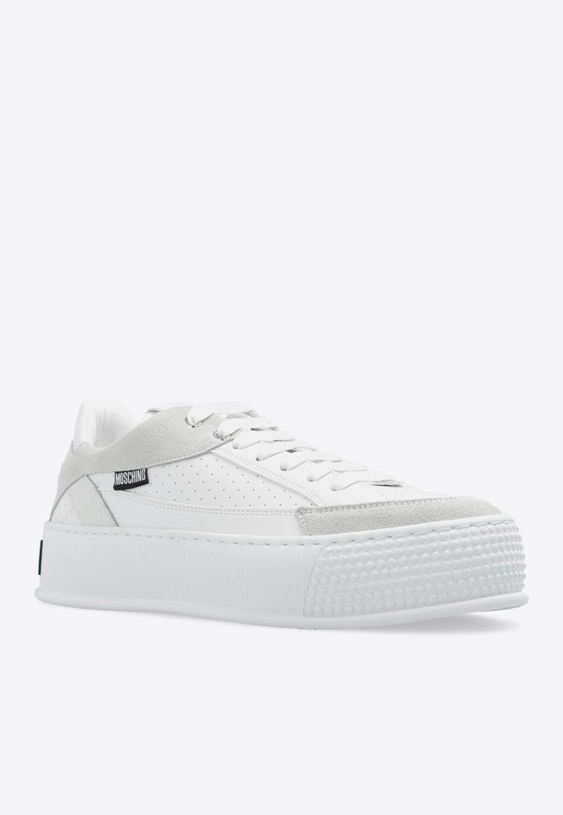 Moschino Logo-Embossed Leather Sneakers White MA15394G1I MFE-10A