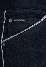 Dolce 
Gabbana Straight-Leg Jeans with Contrast Piping Blue GP04KD G8KF1-S9001