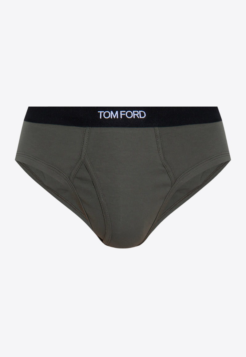 Tom Ford Logo Jacquard Stretch Briefs Green T4LC11040 0-302