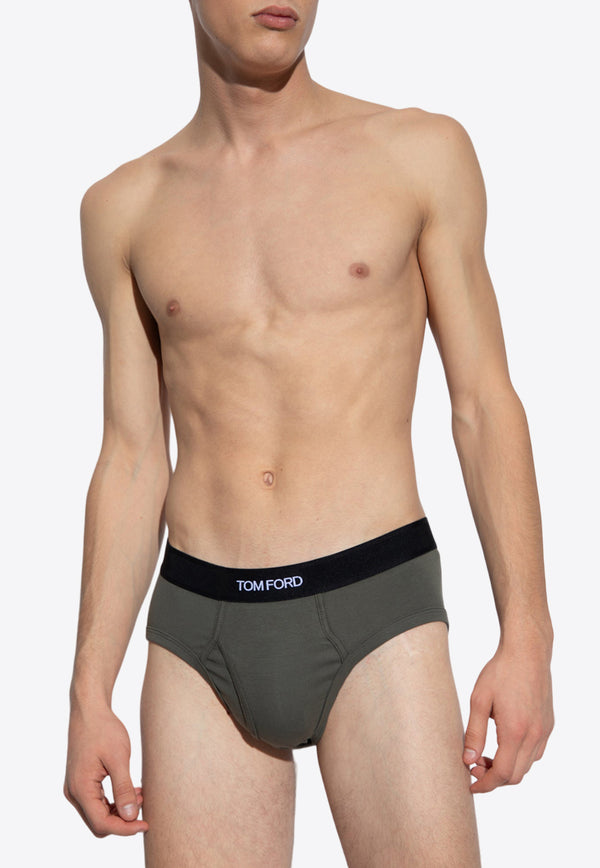 Tom Ford Logo Jacquard Stretch Briefs Green T4LC11040 0-302