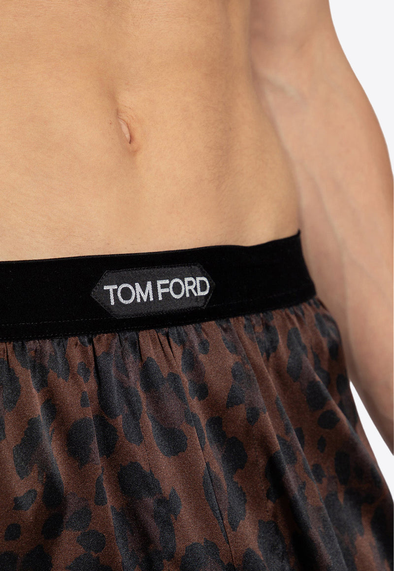 Tom Ford Leopard Print Silk Boxers Brown T4LE41020 0-208