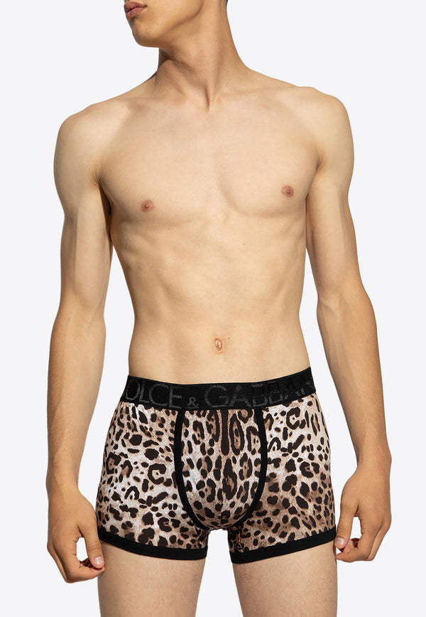 Dolce 
Gabbana Leopard Print Stretch Boxers Brown M4D19J ONO03-HA93M