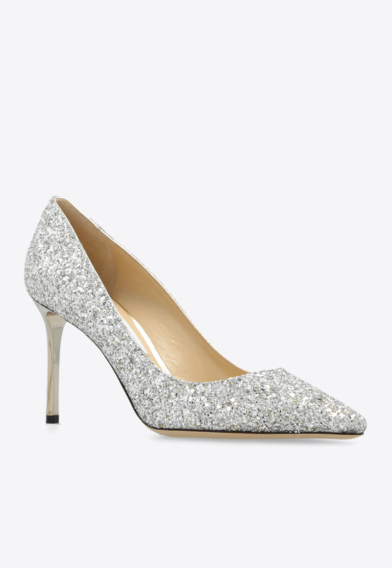 Jimmy Choo Romy 85 Glittered Pumps Silver ROMY 85 CGF-CHAMPAGNE