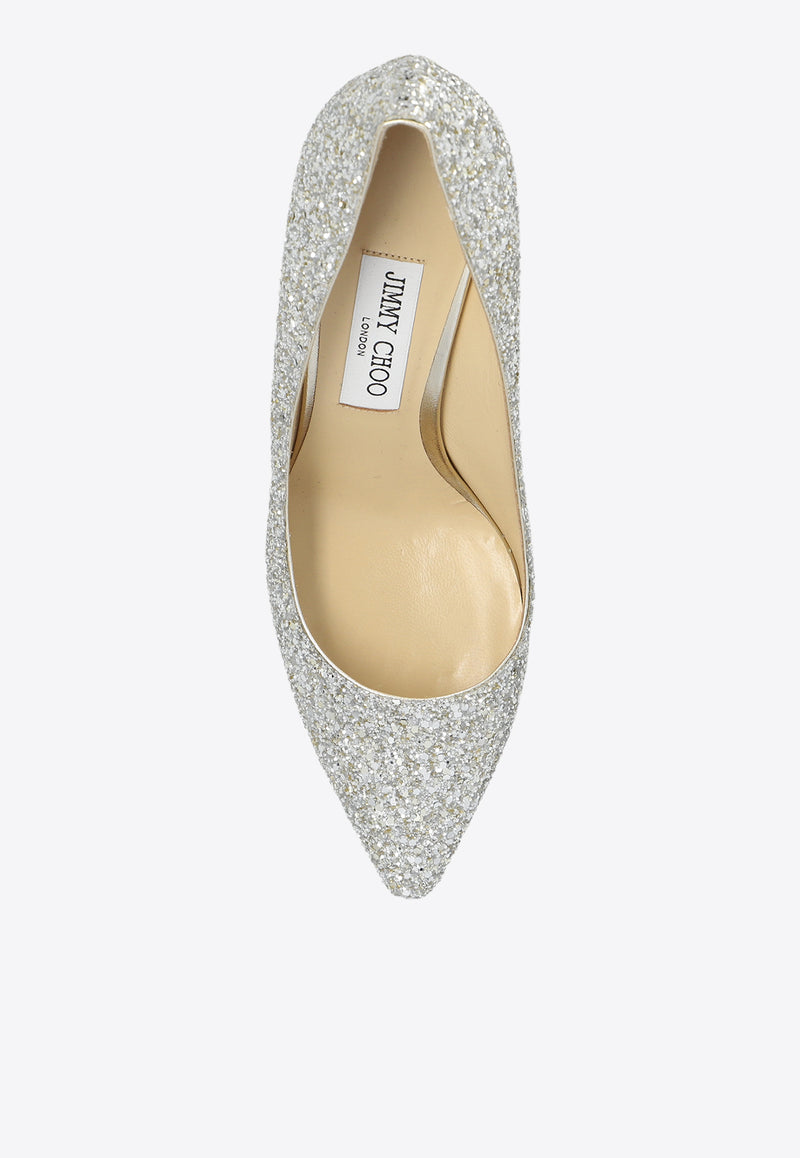 Jimmy Choo Romy 85 Glittered Pumps Silver ROMY 85 CGF-CHAMPAGNE