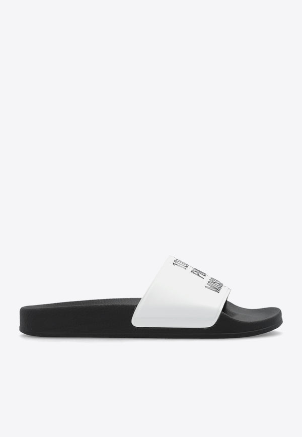 Moschino Embossed Logo Rubber Slides White MA28292G1I M18-100