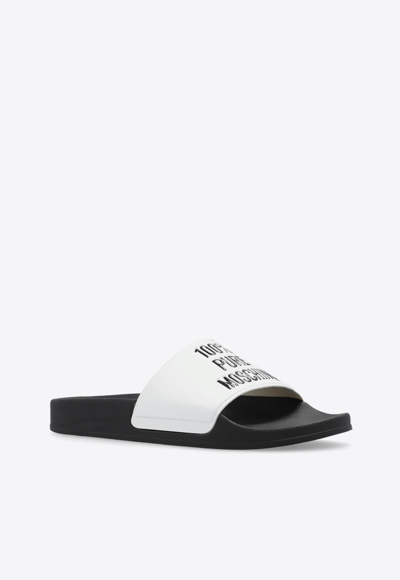 Moschino Embossed Logo Rubber Slides White MA28292G1I M18-100