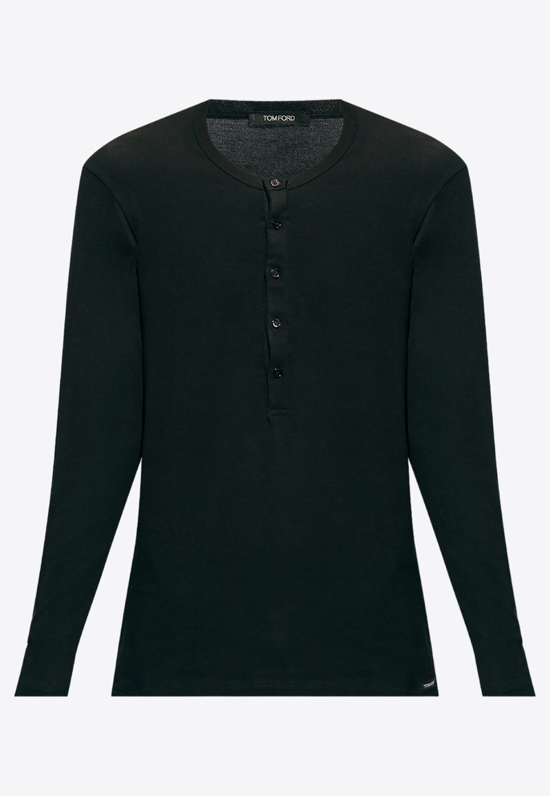 Tom Ford Henley Long-Sleeved Pajama Top Black T4M151040 0-002