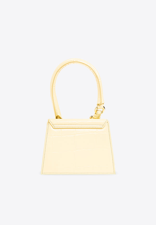 Jacquemus Le Chiquito Moyen Top Handle Bag in Croc Embossed Leather 233BA327 3164-205 Yellow