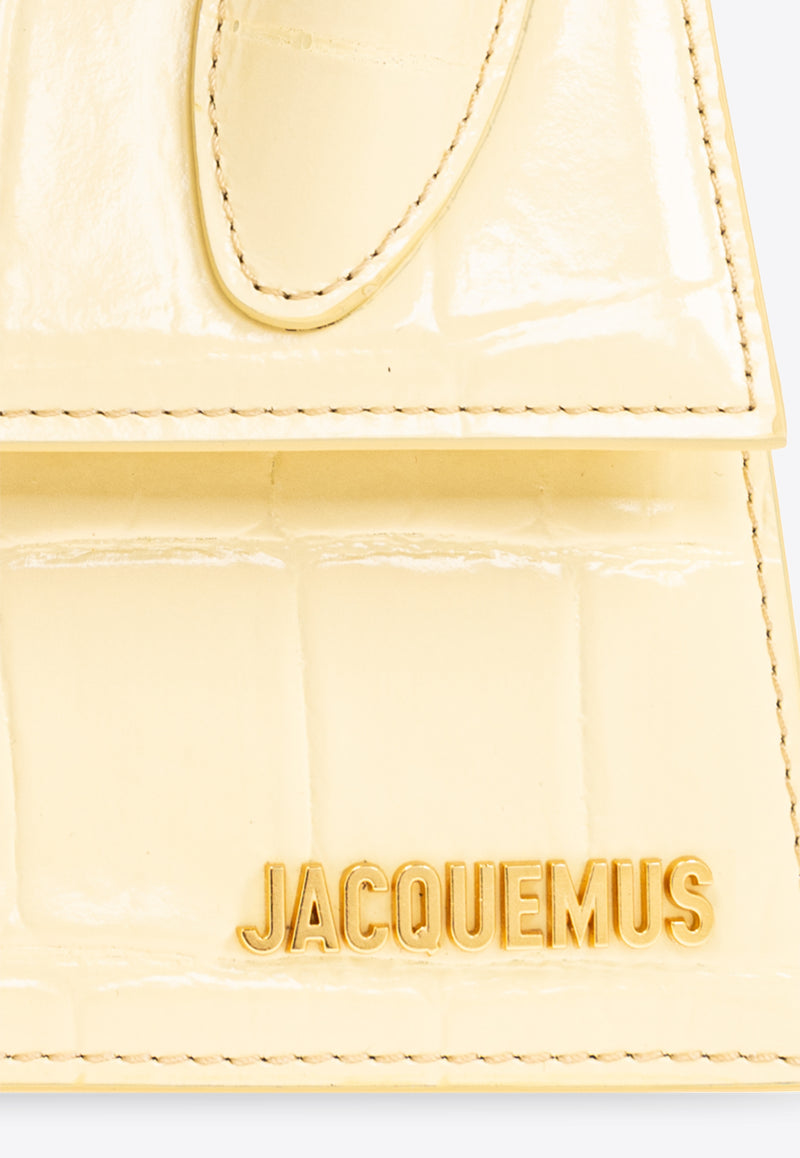 Jacquemus Le Chiquito Moyen Top Handle Bag in Croc Embossed Leather 233BA327 3164-205 Yellow