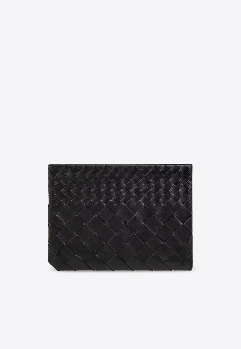 Bottega Veneta Intrecciato Leather Half Zip Pouch Black 607479 V3R53-8803