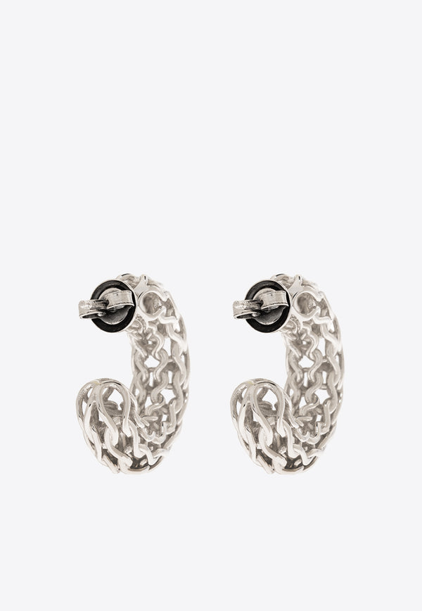 Bottega Veneta Crochet Hoop Earrings Silver 786255 V5070-8117