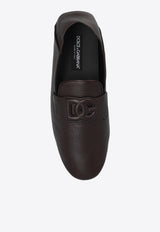 Dolce 
Gabbana DG Logo Leather Loafers Brown A50583 A8034-80076