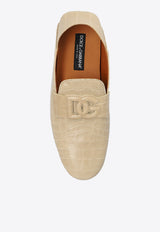 Dolce 
Gabbana DG Logo Croc-Embossed Leather Loafers Cream A50583 AS422-8H032