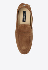 Dolce 
Gabbana DG Logo Suede Loafers Brown A50599 AS707-80024