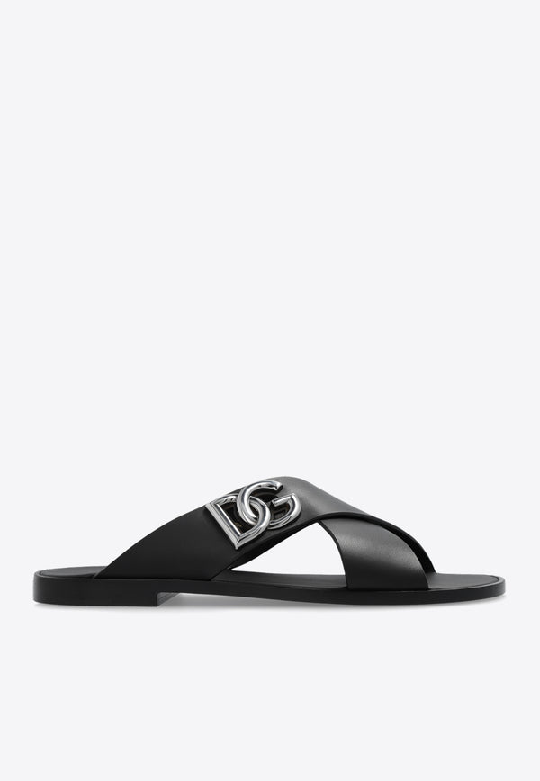 Dolce 
Gabbana DG Light Calfskin Sandals Black A80440 AO602-80999