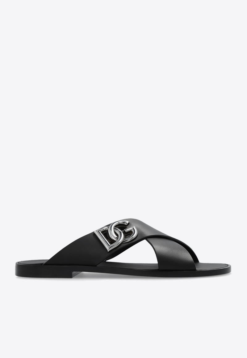 Dolce 
Gabbana DG Light Calfskin Sandals Black A80440 AO602-80999