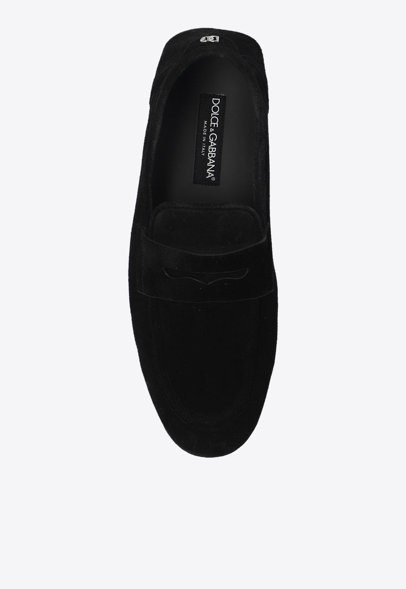 Dolce 
Gabbana DG Logo Suede Loafers Black A50599 AS707-80999