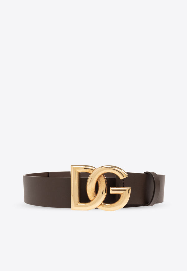 Dolce 
Gabbana DG Logo Buckle Leather Belt Brown BC4646 AX622-8B421