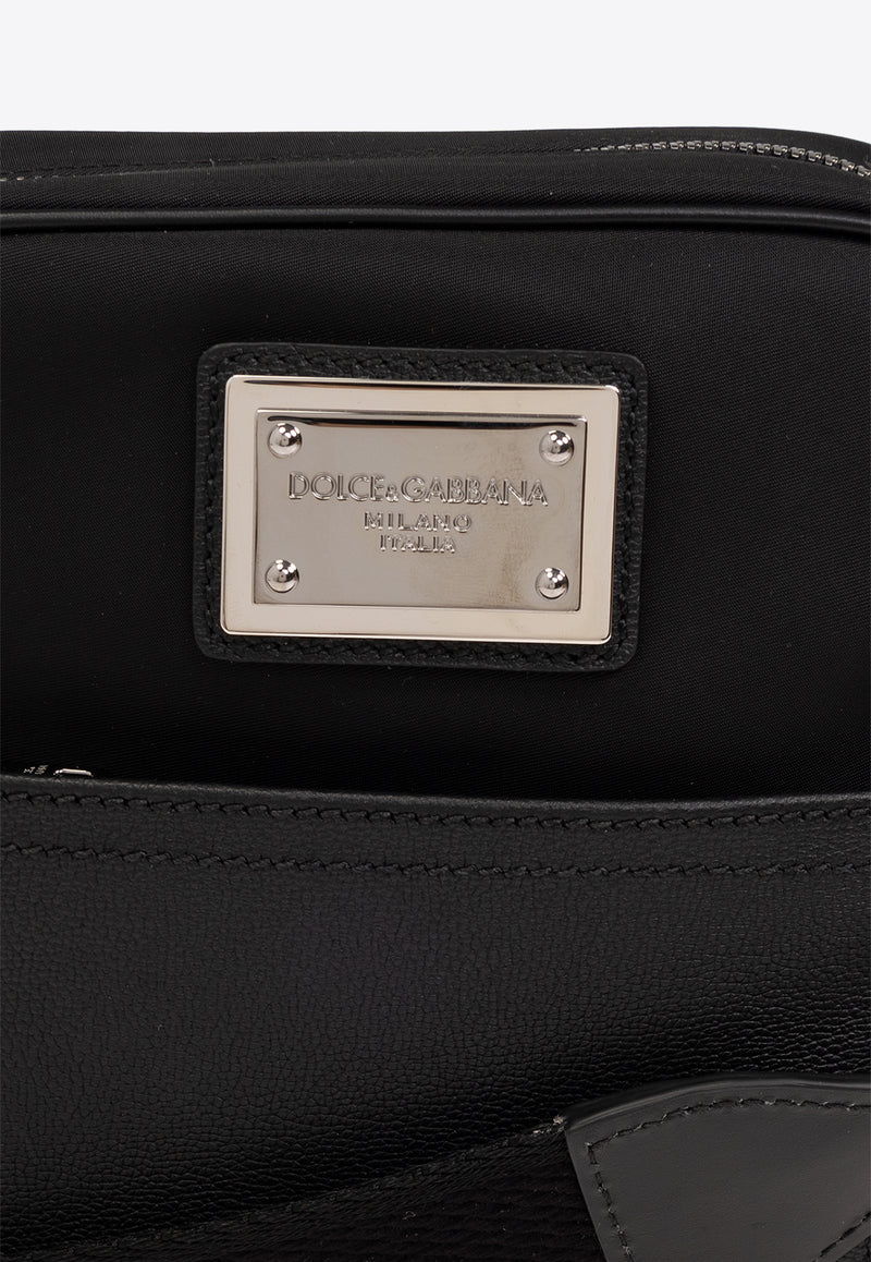 Dolce 
Gabbana Logo Plaque Grained Leather Messenger Bag Black BM2302 AD447-8B956