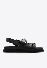 Jimmy Choo Elyn Leather Sandals Black ELYN FLAT CJH-BLACK GOLD