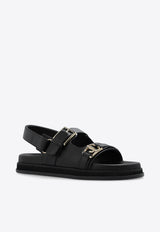 Jimmy Choo Elyn Leather Sandals Black ELYN FLAT CJH-BLACK GOLD