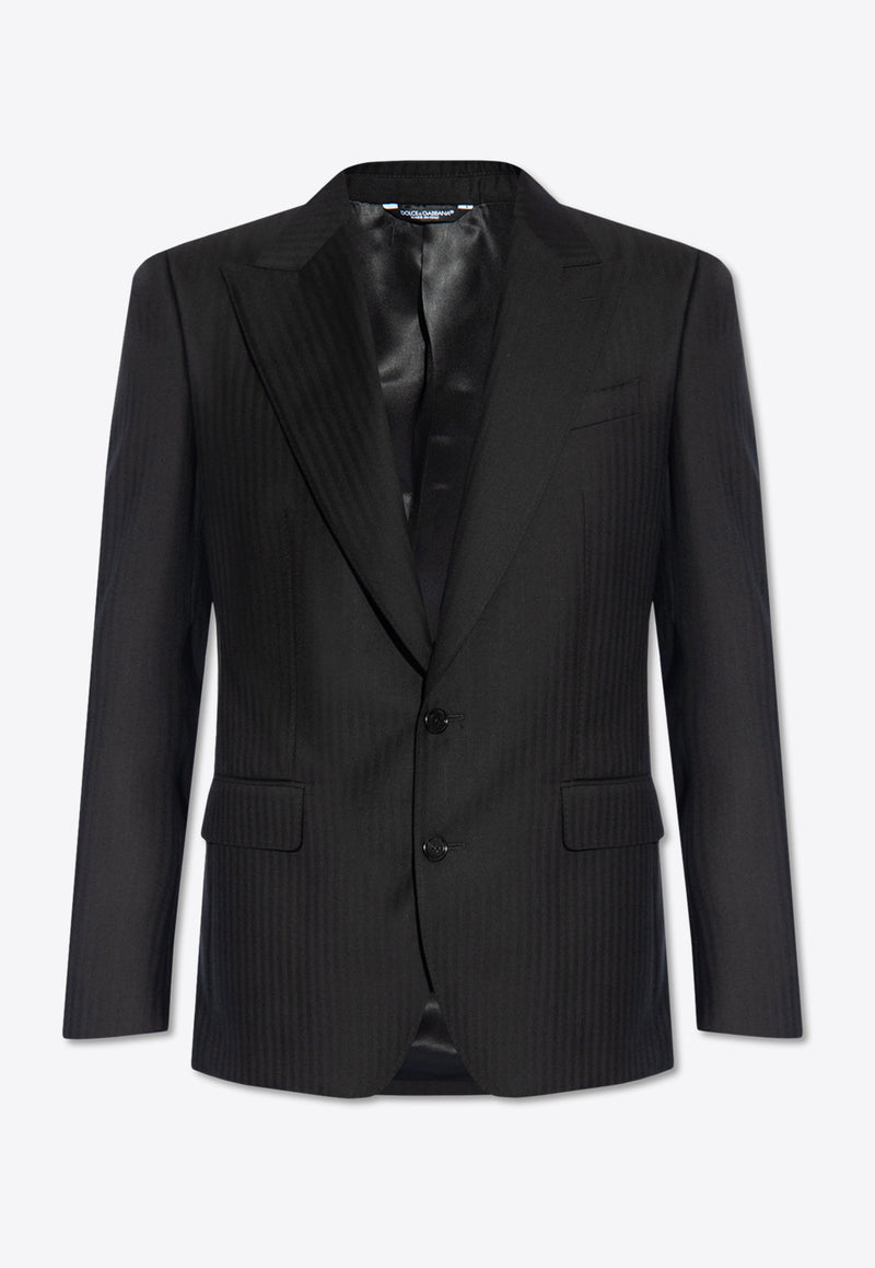 Dolce 
Gabbana, NOOS, VTK, Men, Clothing, Jackets, Blazers, Tailoring, Suit Blazers Herringbone Single-Breasted Wool Blazer Black G2QU6T GH268-N0000