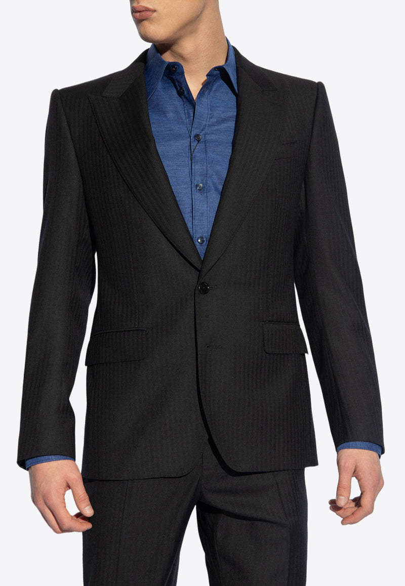 Dolce 
Gabbana, NOOS, VTK, Men, Clothing, Jackets, Blazers, Tailoring, Suit Blazers Herringbone Single-Breasted Wool Blazer Black G2QU6T GH268-N0000