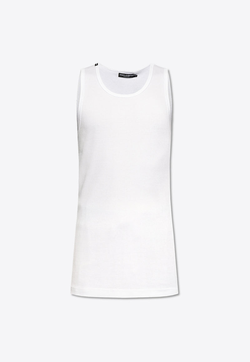 Dolce 
Gabbana, NOOS, VTK, Men, Clothing, T-shirts, Crew Neck T-shirts, Solid T-shirts, Sleeveless T-shirts Logo Tag Fine-Rib Tank Top White G8QG9T FU7AV-W0800