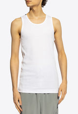 Dolce 
Gabbana, NOOS, VTK, Men, Clothing, T-shirts, Crew Neck T-shirts, Solid T-shirts, Sleeveless T-shirts Logo Tag Fine-Rib Tank Top White G8QG9T FU7AV-W0800