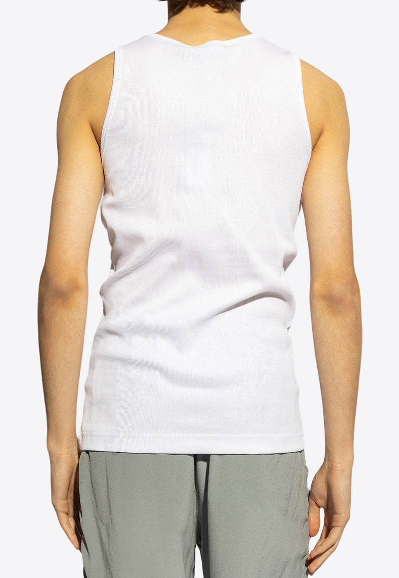 Dolce 
Gabbana, NOOS, VTK, Men, Clothing, T-shirts, Crew Neck T-shirts, Solid T-shirts, Sleeveless T-shirts Logo Tag Fine-Rib Tank Top White G8QG9T FU7AV-W0800