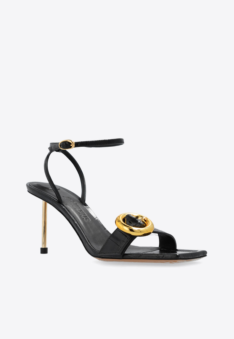 Jacquemus Regalo 100 Croc-Embossed Leather Sandals Black 241FO078 4301-990