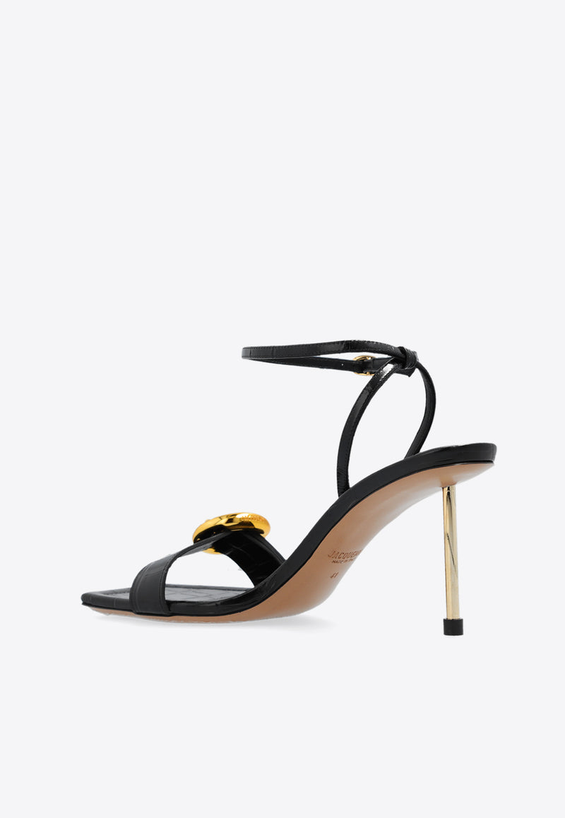 Jacquemus Regalo 100 Croc-Embossed Leather Sandals Black 241FO078 4301-990