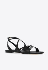 Jimmy Choo Ayla Nappa Leather Flat Sandals Black AYLA FLAT NAP-BLACK