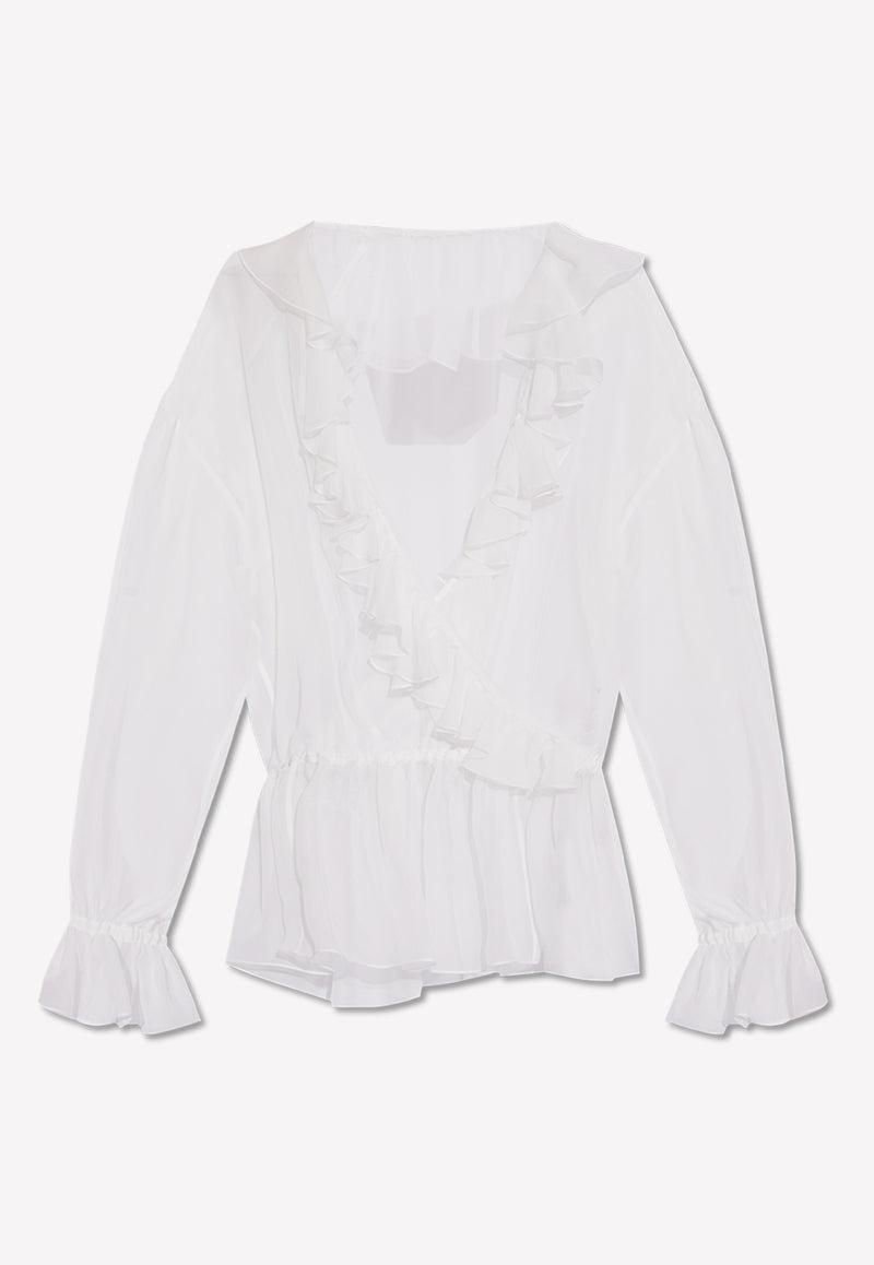 Dolce 
Gabbana Semi-Sheer Ruffled Silk Blouse White F79FGT FU1AT-W0800