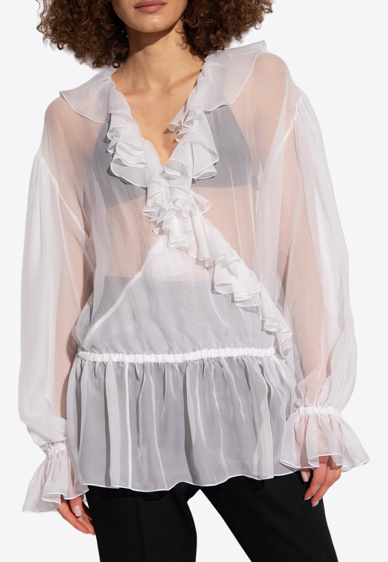 Dolce 
Gabbana Semi-Sheer Ruffled Silk Blouse White F79FGT FU1AT-W0800