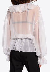 Dolce 
Gabbana Semi-Sheer Ruffled Silk Blouse White F79FGT FU1AT-W0800