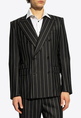 Dolce 
Gabbana Double-Breasted Pinstripe Blazer Black G2QU4T FR204-S8051