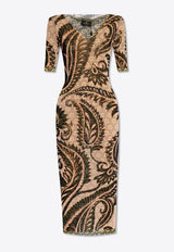 Etro V-neck Printed Midi Dress Beige WRHA0145 99IAS16-X0870