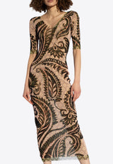 Etro V-neck Printed Midi Dress Beige WRHA0145 99IAS16-X0870